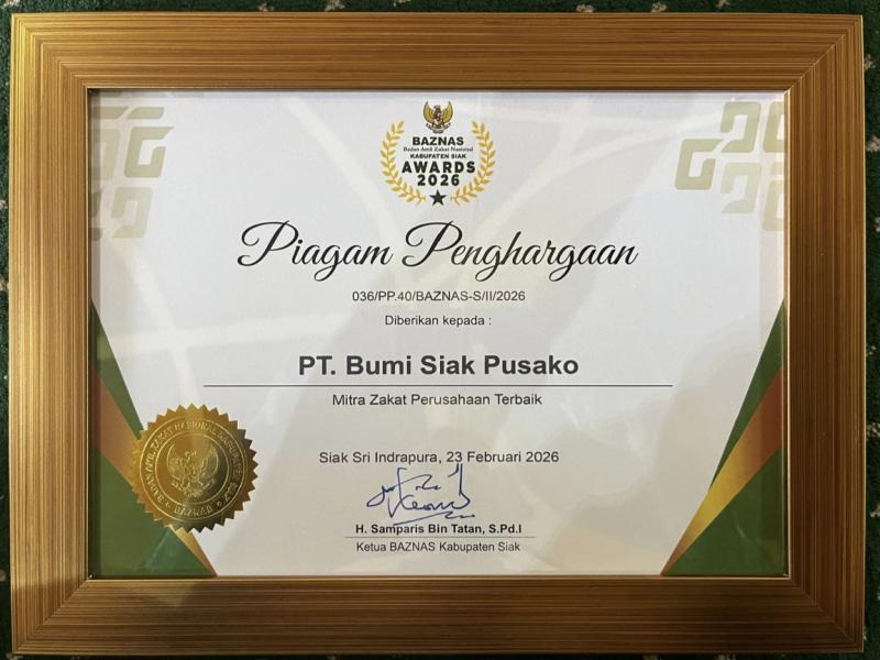 pt-bsp-raih-penghargaan-mitra-zakat-perusahaan-terbaik-dari-baznas-siak